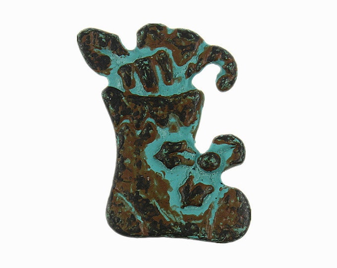 Xmas Metal Buttons - Green Patina Christmas Socks Metal Shank Buttons - 15mm - 5/8 inch - 4 pcs