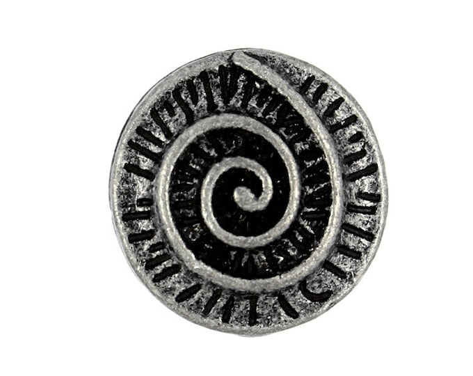 Shell Metal Buttons - Spiral Shell Antique Silver Metal Shank Buttons - 15mm - 5/8 inch - 2 pcs