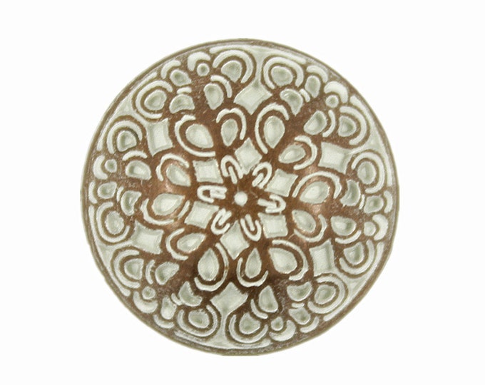 Metal Buttons - Leaf Vines Copper White Patina Metal Shank Buttons - 15mm - 5/8 inch - 6 pcs