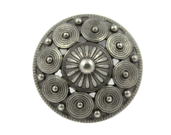 Metal Buttons - Fancy Openwork Conical Metal Shank Buttons in Gray Silver Color - 23mm - 7/8 inch - 6 pcs