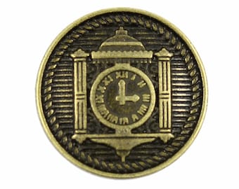 Clock Metal Buttons - Roman Clock Antique Brass Metal Shank Buttons - 20mm - 3/4 inch - 6 pcs