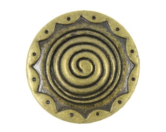 Metal Buttons - Domed Center Swirl Metal Shank Buttons in Antique Brass Color - 23mm - 7/8 inch - 6 pcs