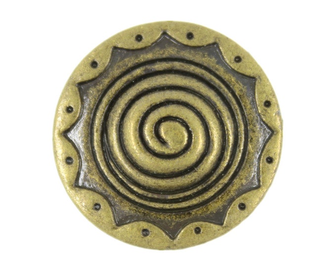 Metal Buttons - Domed Center Swirl Metal Shank Buttons in Antique Brass Color - 23mm - 7/8 inch - 6 pcs