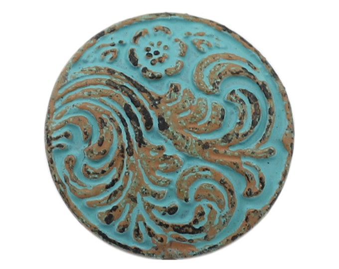 Patina Metal Buttons - Scroll Flowers Green Patina Metal Shank Buttons - 20mm - 3/4 inch - 6 pcs