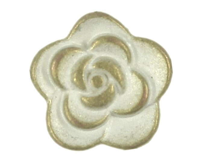 Metal Buttons - Brass White Patina Color Rose Metal Shank Buttons - 8mm - 5/16 inch - 10 pcs