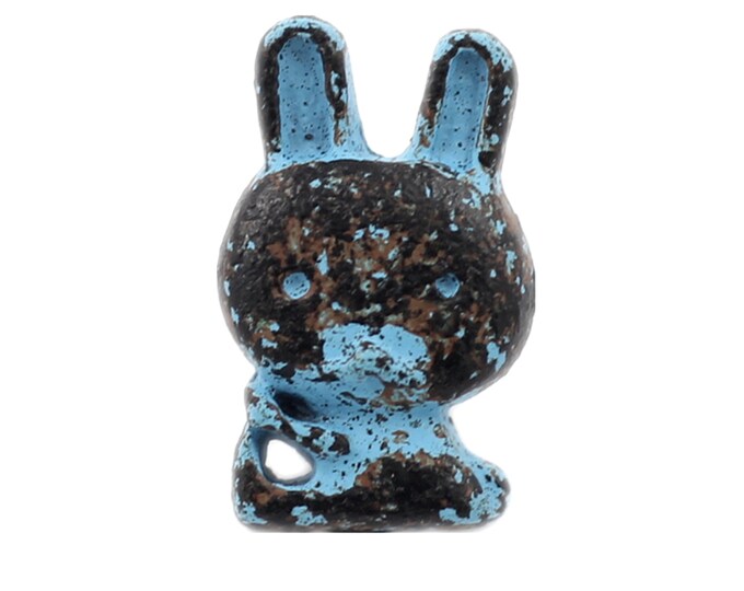 Metal Buttons - Cute Bunny Metal Shank Buttons in Blue Patina Color - 16mm - 5/8 inch - 6 pcs