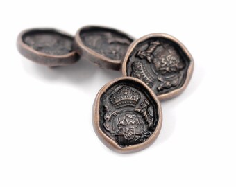 Metal Buttons - Irregular Round Oracle Emblem Antique Copper Metal Shank Buttons - 18mm - 3/4 inch - 6 pcs