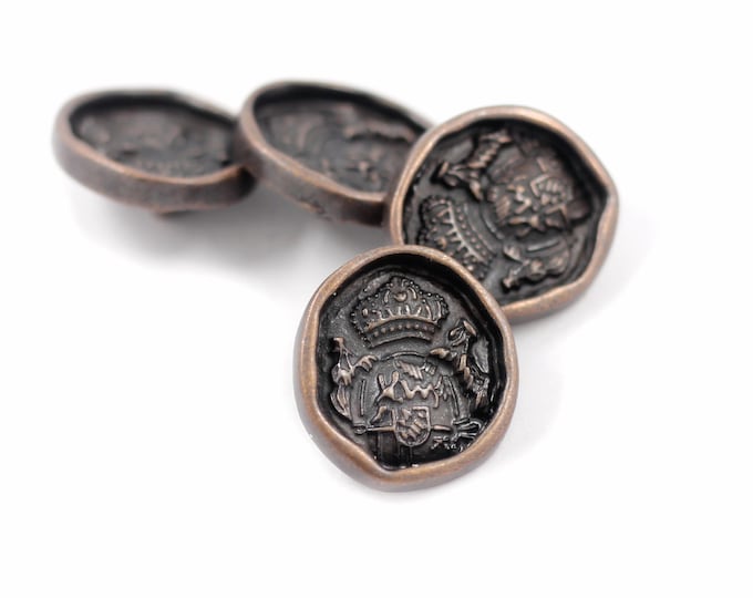 Metal Buttons - Irregular Round Oracle Emblem Antique Copper Metal Shank Buttons - 18mm - 3/4 inch - 6 pcs