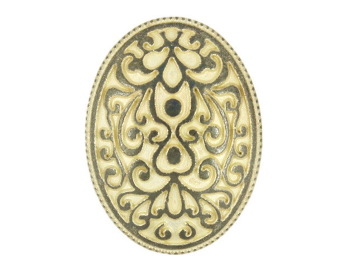 Metal Buttons - Gunmetal Floral Filigree Ellipse Metal Shank Buttons in Antique Lemon Yellow Color - 28mm - 1 1/8 inch - 6 pcs