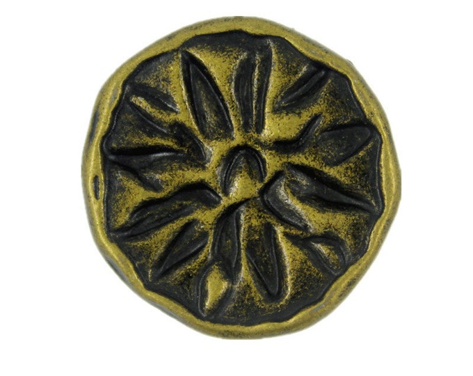 Metal Buttons - Intaglio Flower Antique Brass Metal Shank Buttons - 24mm - 15/16 inch - 6 pcs