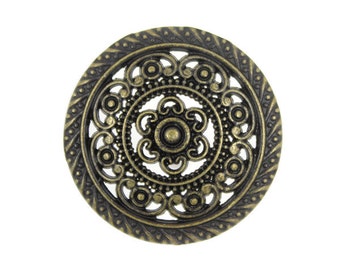 Metal Buttons - Metal Lacework Filigree Antiqued Brass Metal Shank Buttons - 30mm - 1 3/16 inch - 6 pcs