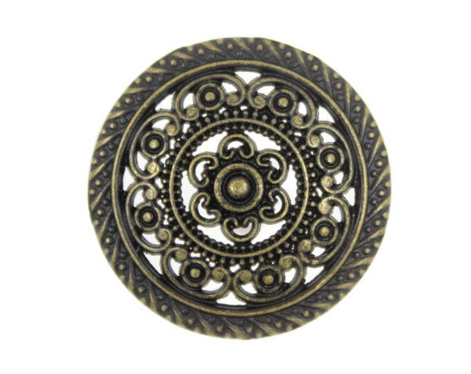 Metal Buttons - Metal Lacework Filigree Antiqued Brass Metal Shank Buttons - 30mm - 1 3/16 inch - 6 pcs
