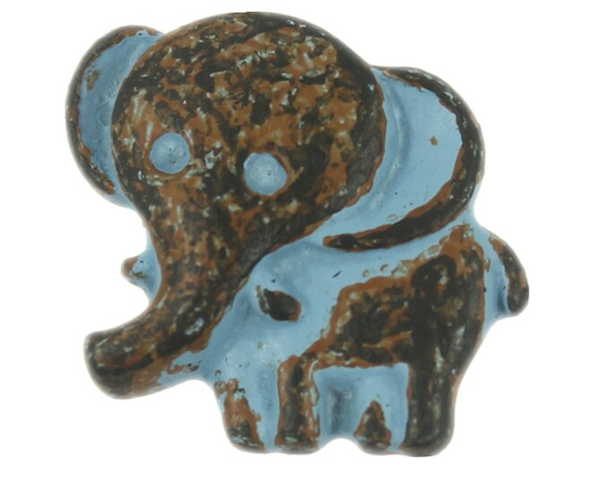 Metal Buttons - Blue Patina Cute Elephant Metal Shank Buttons - 17mm - 11/16 inch - 4 pcs
