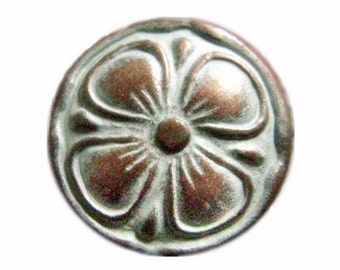 Metal Buttons - Copper White Patina Clover Metal Shank Buttons - 15mm - 5/8 inch - 6 pcs