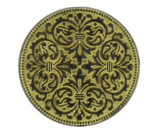 Metal Buttons - Delicate Mandala Pattern Gunmetal Yellow Metal Shank Buttons - 18mm - 11/16 inch - 6 pcs