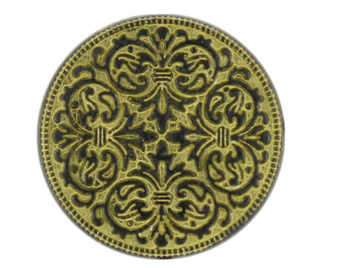 Metal Buttons - Delicate Mandala Pattern Gunmetal Yellow Metal Shank Buttons - 18mm - 11/16 inch - 6 pcs