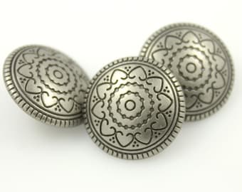 Metal Buttons - Hearts Flower Gray Silver Metal Shank Buttons - 18mm - 11/16 inch - 6 pcs