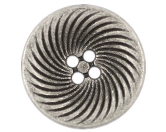 Metal Buttons - Swirl Pattern Antique Silver Concave Hole Buttons - 20mm - 3/4 inch - 6 pcs