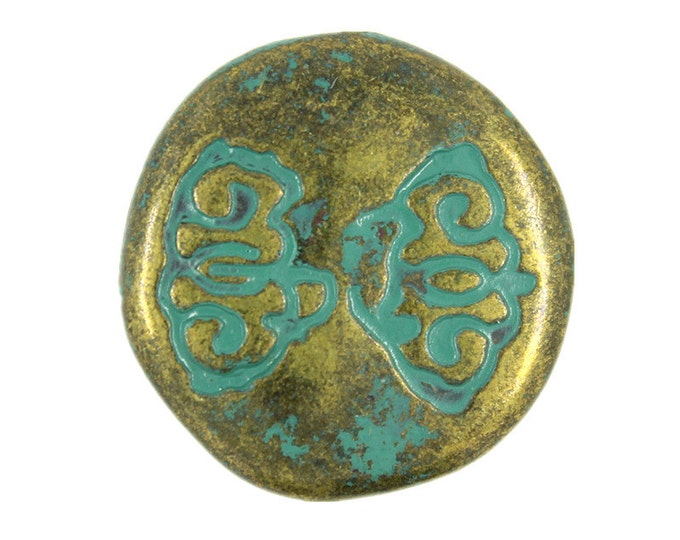Metal Buttons - Cyan Bowknot Pattern Antique Brass Metal Shank Buttons - 22mm - 7/8  inch - 6 pcs
