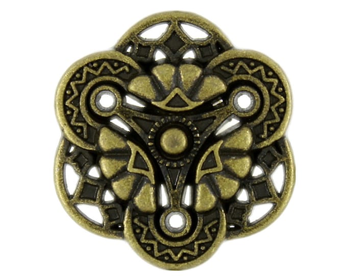 Flower Metal Buttons - Gothic Flower Art Antique Brass Metal Shank Buttons - 19mm - 3/4 inch - 9 pcs