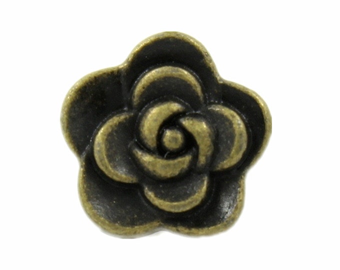Metal Buttons - Antique Brass Rose Metal Shank Buttons - 8mm - 5/16 inch - 10 pcs
