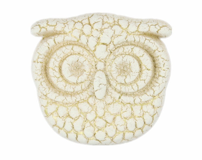 Owl Metal Shank Buttons , Gold Color with Cracking White Surface - 16mm - 5/8 inch - 6 pcs