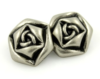 Metal Buttons - Rose Bud Shaped Gray Silver Metal Shank Buttons - 20mm - 3/4 inch - 6 pcs