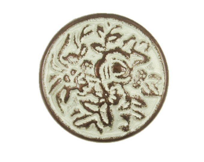 Metal Buttons - Flowers and Leaves Metal Shank Buttons in Copper White Patina Color - 25mm - 1 inch - 6 pcs