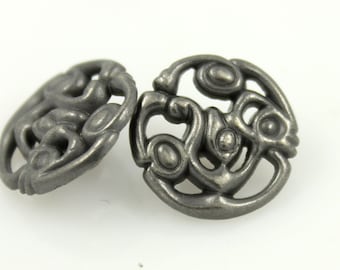 Metal Buttons - Abstract Lattice Gray Silver Metal Shank Buttons - 15mm - 5/8 inch - 6 pcs