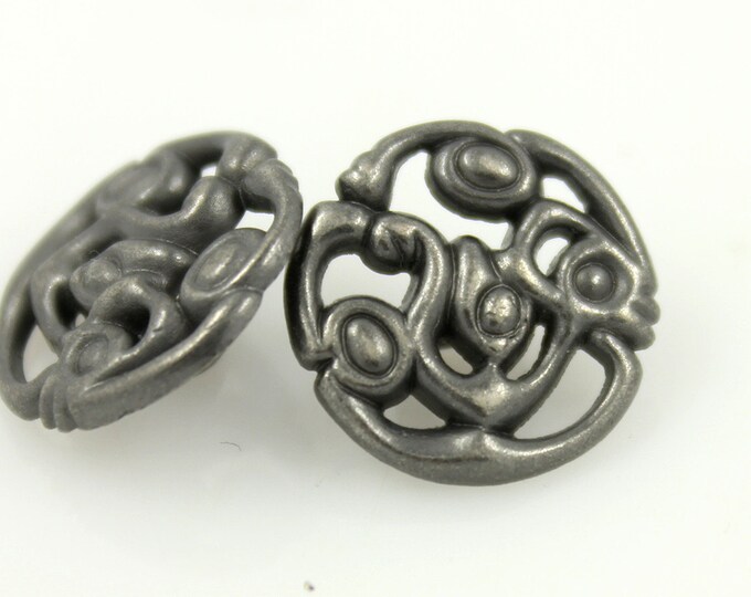 Metal Buttons - Abstract Lattice Gray Silver Metal Shank Buttons - 15mm - 5/8 inch - 6 pcs