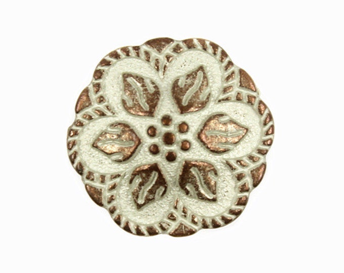 Metal Buttons - Copper White Peperomia Leaves Metal Shank Buttons - 17mm - 11/16 inch - 6 pcs