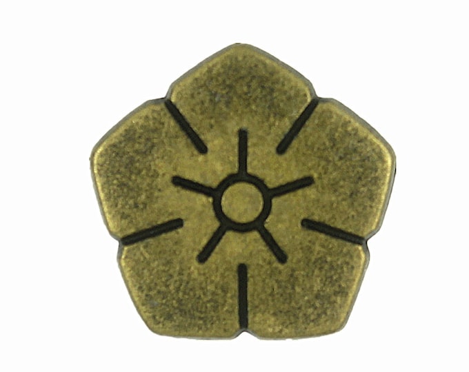 Flower Metal Buttons - Antique Brass Pentagon Sakura Metal Shank Buttons - 15mm - 5/8 inch - 6 pcs