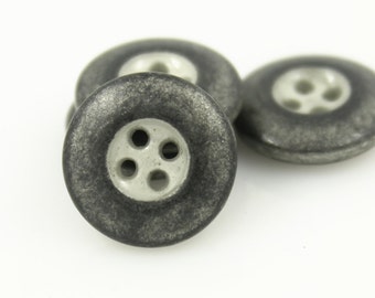 Metal Buttons - Thick Edge Design Gunmetal White Center Metal Hole Buttons  - 15mm - 5/8 inch - 6 pcs