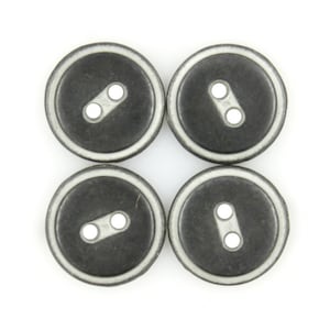 Metal Buttons - Small Gunmetal Metal Hole Buttons with White Edge - 11mm - 7/16 inch - 6 pcs