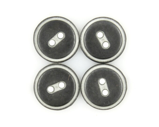 Metal Buttons - Small Gunmetal Metal Hole Buttons with White Edge - 11mm - 7/16 inch - 6 pcs