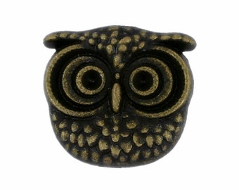 フクロウの金属ボタン - フクロウのアンティーク真鍮製金属シャンクボタン - 16 mm - 5/8 インチ - 6 個