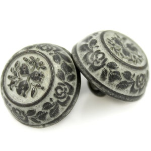 Metal Buttons - Truncated Cone Shaped Flower Carving Gunmetal White Metal Shank Buttons - 15mm - 5/8 inch - 6 pcs