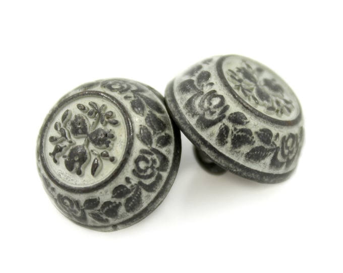 Metal Buttons - Truncated Cone Shaped Flower Carving Gunmetal White Metal Shank Buttons - 15mm - 5/8 inch - 6 pcs