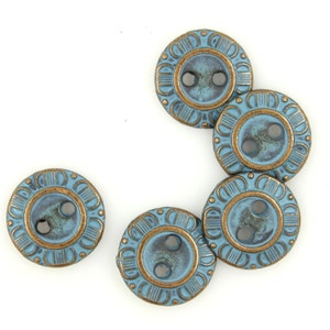 Metal Buttons - Small Copper Metal Hole Flower Buttons in Pastel Blue Color - 12mm - 1/2 inch - 6 pcs