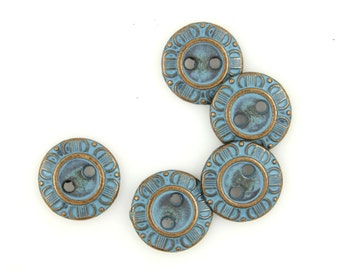 Metal Buttons - Small Copper Metal Hole Flower Buttons in Pastel Blue Color - 12mm - 1/2 inch - 6 pcs