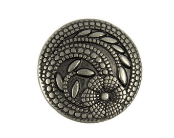 Flower Metal Buttons - Swirl Flower Gray Silver Metal Shank Buttons - 23mm - 7/8 inch - 6 pcs