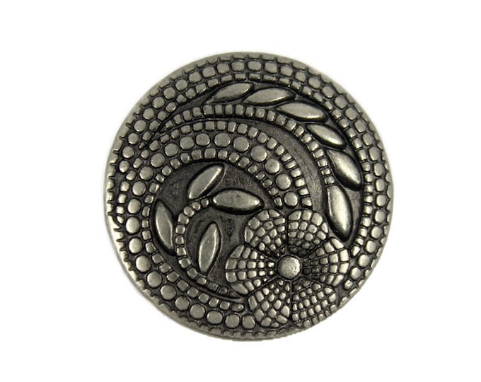 Flower Metal Buttons - Swirl Flower Gray Silver Metal Shank Buttons - 23mm - 7/8 inch - 6 pcs