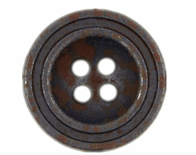 Metal Buttons - Gunmetal Rust Concave Metal Hole Buttons - 17mm - 11/16 inch - 6 pcs