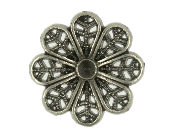 Metal Buttons - Openwork Clematis Flowers Gray Silver Metal Shank Buttons - 17mm - 11/16 inch - 6 pcs