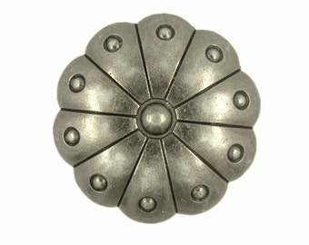 Metal Buttons - Gray Silver Grand Flower Metal Shank Buttons - 30mm - 1 3/16 inch - 2 pcs