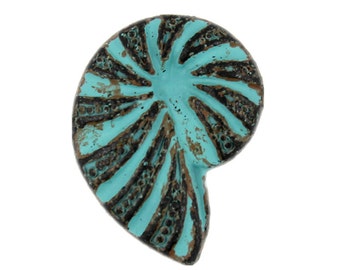 Metal Buttons - Ammonite Green Patina Metal Shank Buttons - 20mm - 3/4 inch - 6 pcs