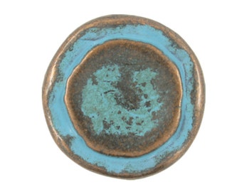 Metal Buttons - Rustic Copper Circles Metal Shank Buttons in Blue Color - 23mm - 7/8 inch - 1 pc