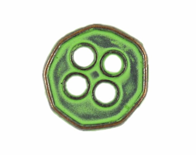 Metal Buttons - Heptagon Retro Green 4 holes Buttons - 11mm - 7/16 inch - 6 pcs