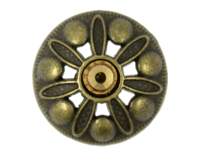Gold Crystal Antique Brass Domed Flower Openwork Metal Shank Buttons - 20mm - 3/4 inch - 6 pcs