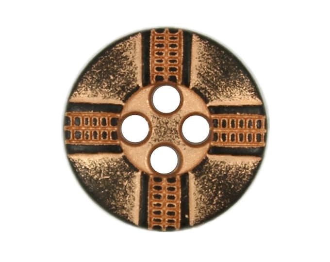 Metal Buttons - Cross Ribbon Pattern Metal Hole Buttons in Gunmetal Orange Color - 12mm - 1/2 inch - 6 pcs